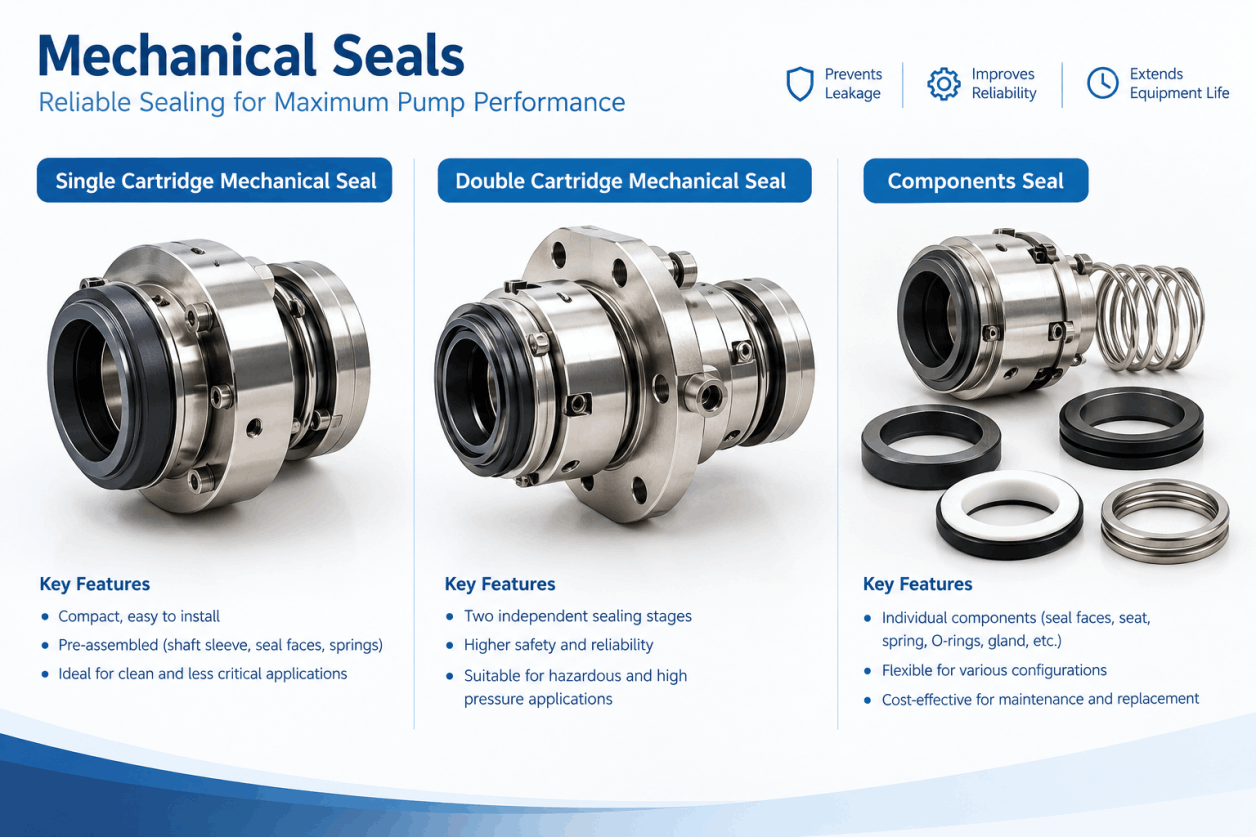 Industrial mechanical seals including cartridge and component seals