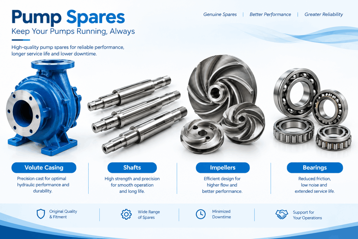 Industrial pump spare parts including impellers, casings and shafts